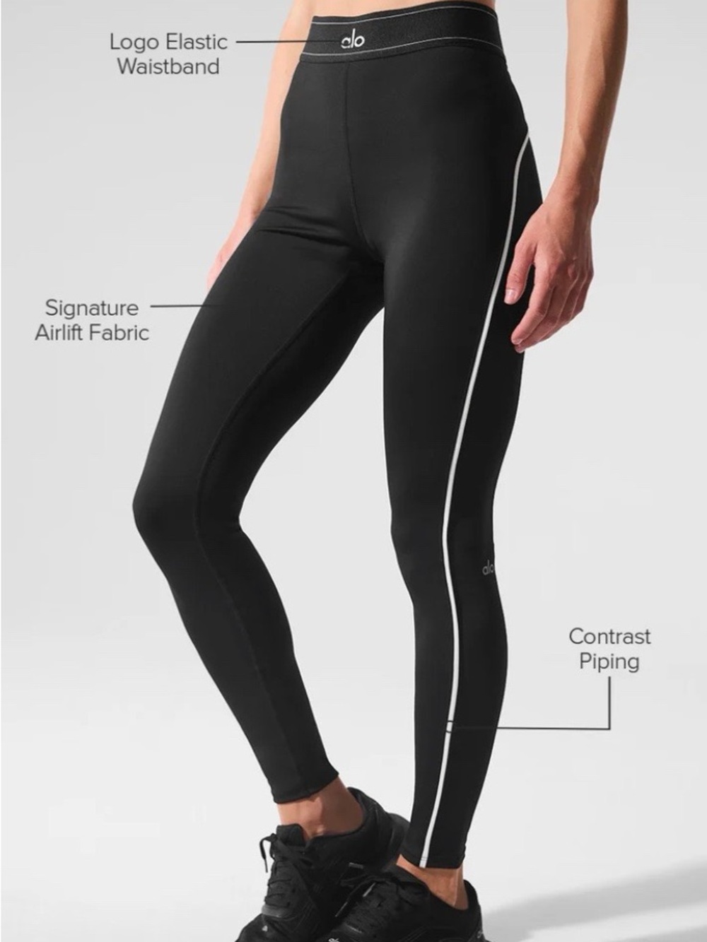ALO Yoga Black Leggings with White Contrast Piping